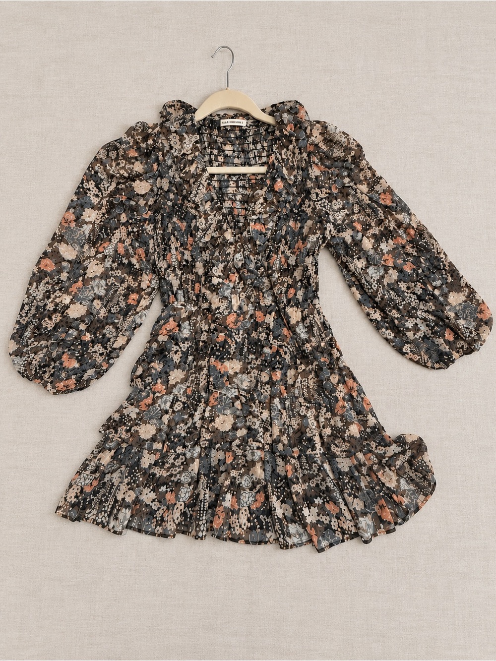 Ulla Johnson Tamara Silk Lurex Floral Ruffle Mini Dress Size 6
